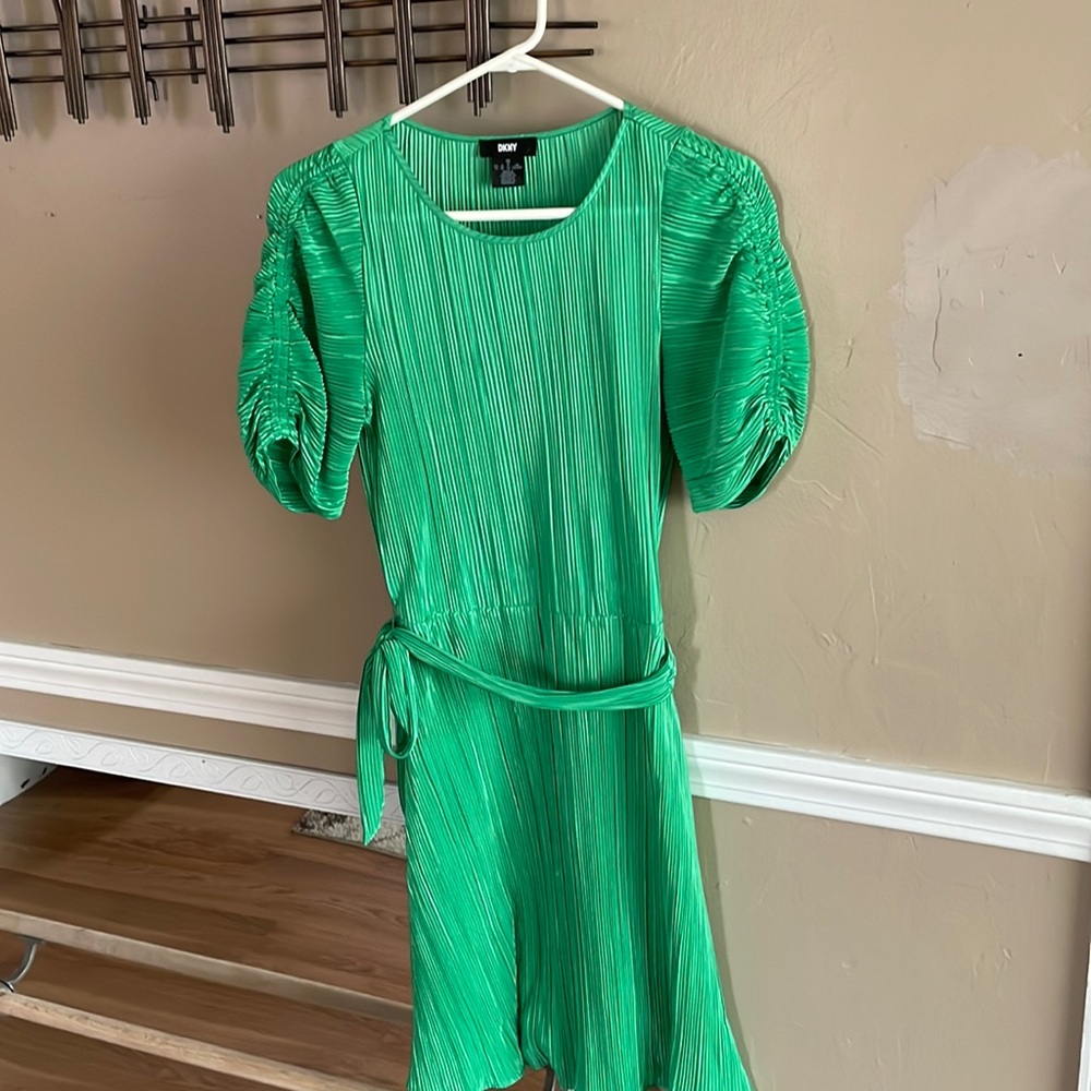 DKNY bright green ribbed midi dress